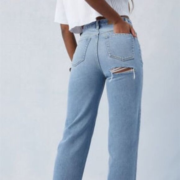 Princess Polly Denim - Princess Polly | Light Wash Slim Leg Jeans with Butt Cut Size 2